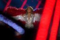 US singer Jennifer Lopez performs during the halftime show of Super Bowl LIV between the Kansas City Chiefs and the San Francisco 49ers at Hard Rock Stadium in Miami Gardens, Florida, on February 2, 2020. (Photo by TIMOTHY A. CLARY/AFP via Getty Images)