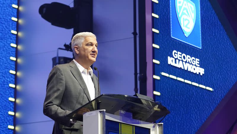 Pac-12 commissioner George Kliavkoff speaks at the Pac-12 media day Friday, July 21, 2023, in Las Vegas. 