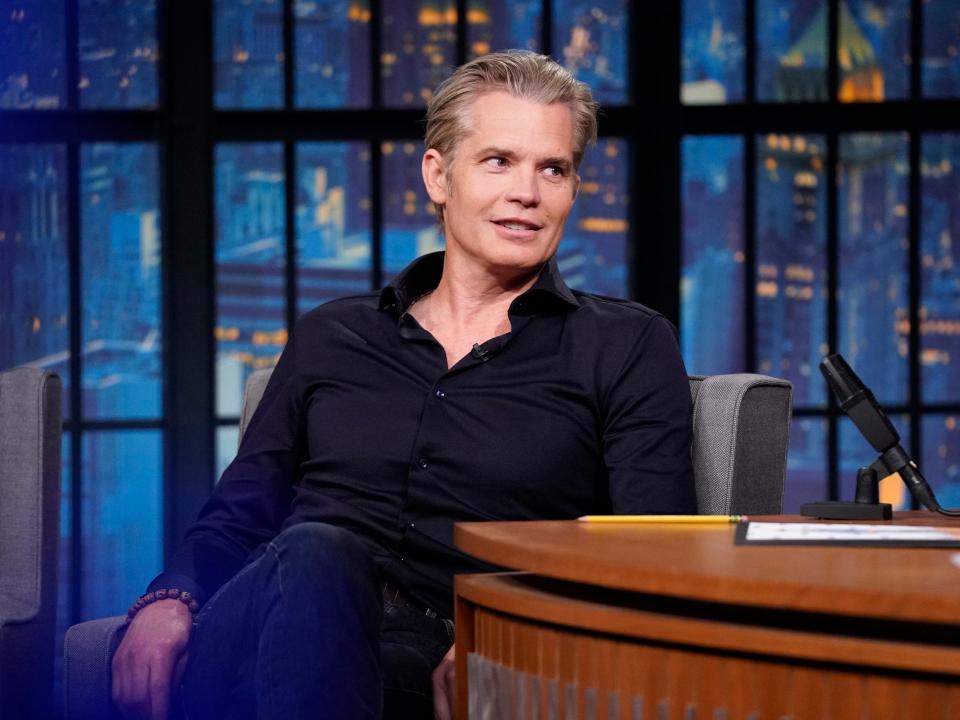 Timothy Olyphant during an appearance on "Late Night" with Seth Meyers on September 28, 2022.