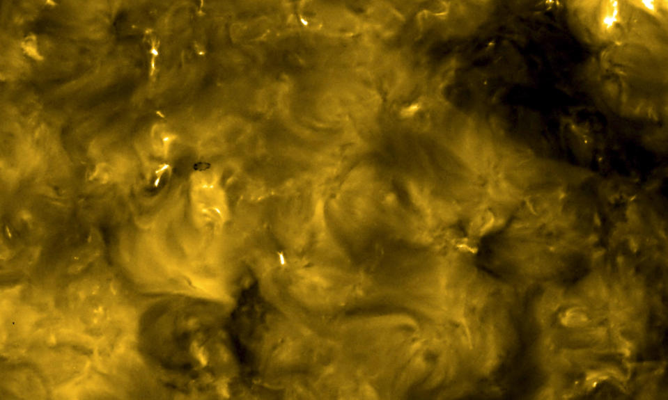 This image, provided by the European Space Agency (ESA) on Thursday, July 16, 2020, shows the sun. The Extreme Ultraviolet Imager (EUI) on ESA's Solar Orbiter spacecraft took this image on May 30, 2020. It show the sun's appearance at a wavelength of 17 nanometers, / Credit: AP
