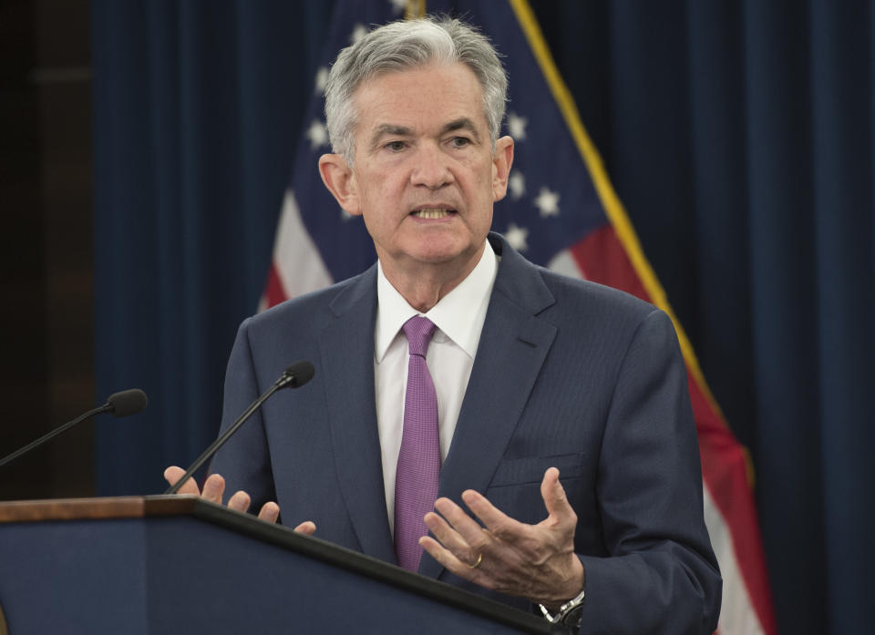 El presidente de la Reserva Federal Reserve estadounidense, Jerome Powell habla en conferencia de prensa en Washington DC el 13 de junio de 2018 (AFP | ANDREW CABALLERO-REYNOLDS)