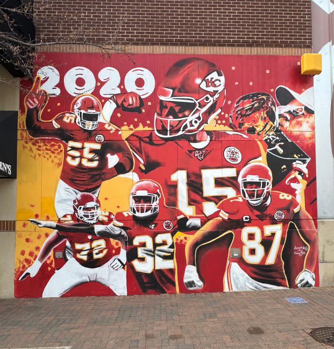 Chiefs mural at 13th Street and Grand Boulevard outside Kansas City Power & Light. (FOX4 photo)