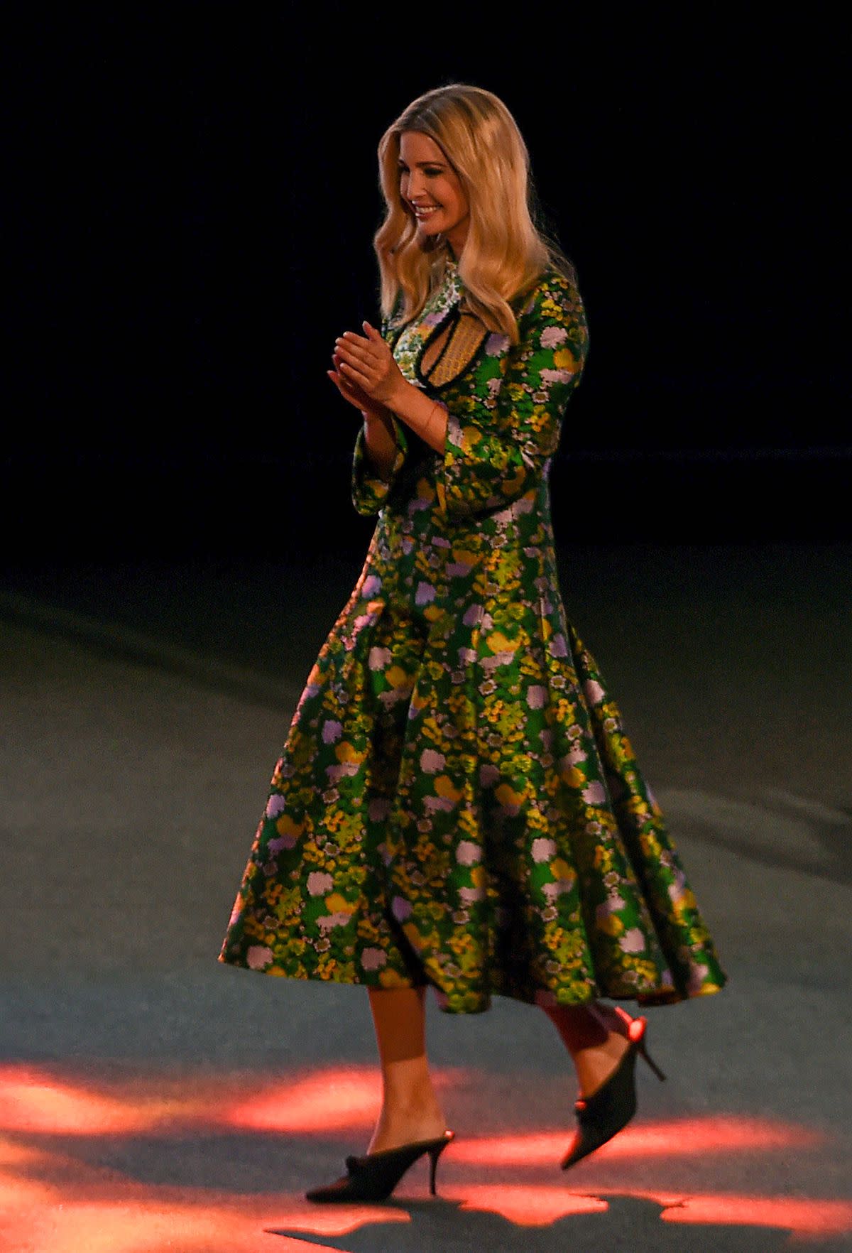 Trump arrives at the Global Entrepreneurship Summit in an Erdem dress. (Photo: Money Sharma/AFP/Getty Images)