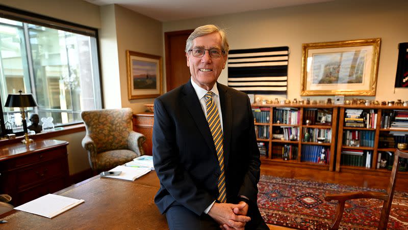 Zions Bank President and CEO Scott Anderson poses for photos in his office at the corporate offices in Salt Lake City on Wednesday, Sept. 20, 2023.