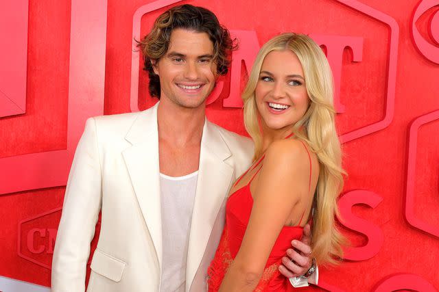 <p>Hubert Vestil/Getty</p> Chase Stokes and Kelsea Ballerini attend the CMT Music Awards at Moody Center in Austin, Texas on April 7, 2024