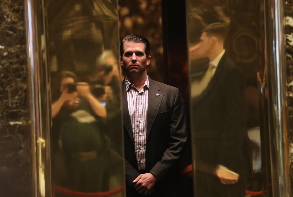 Donald Trump Jr. arrives at Trump Tower on January 18, 2017 in New York City. President-elect Donald Trump is to be sworn in as the 45th President of the United States on January 20. | John Moore—Getty Images