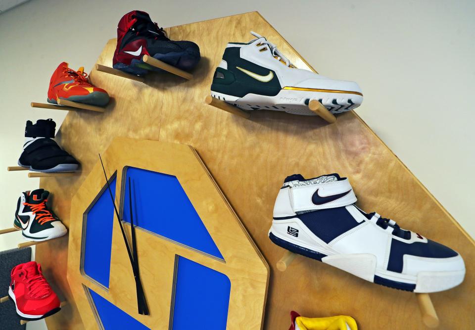 The Chase Community Chase inside House Three Thirty features a clock made up LeBron James' pro shoes.