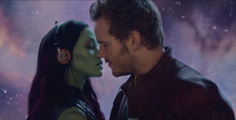 Star-Lord's first mix tape working its magic on Gamora in the original 'Guardians of the Galaxy' (credit: Marvel Studios)