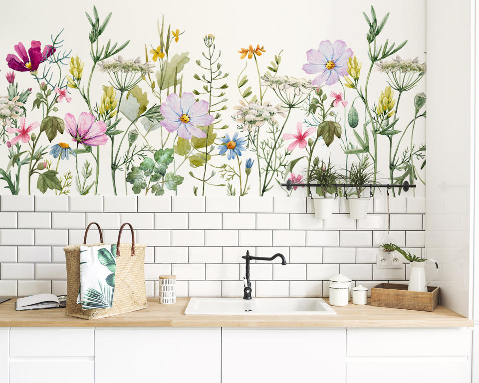 <p> Flowers spread smiles - fact! With this in mind, bring the radiance of colorful blooms onto walls with a blossoming floral wallpaper that radiates petal positivity. We love how the crisp white metro tiles pair with this flourishing meadow wall mural for a contemporary backsplash idea.  </p> <p> Amy Stansfield, interiors writer, Wallsauce, says:<strong> ‘</strong>If you want to inject more nature into your farmhouse home, choose a beautiful floral wallpaper, hang dried lavender and herbs in the kitchen or always have a fresh jug of wildflowers on your bedside table.’ </p>