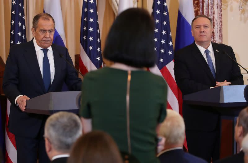 U.S. Secretary of State Pompeo holds news conference with Russia’s Foreign Minister Lavrov at State Department in Washington