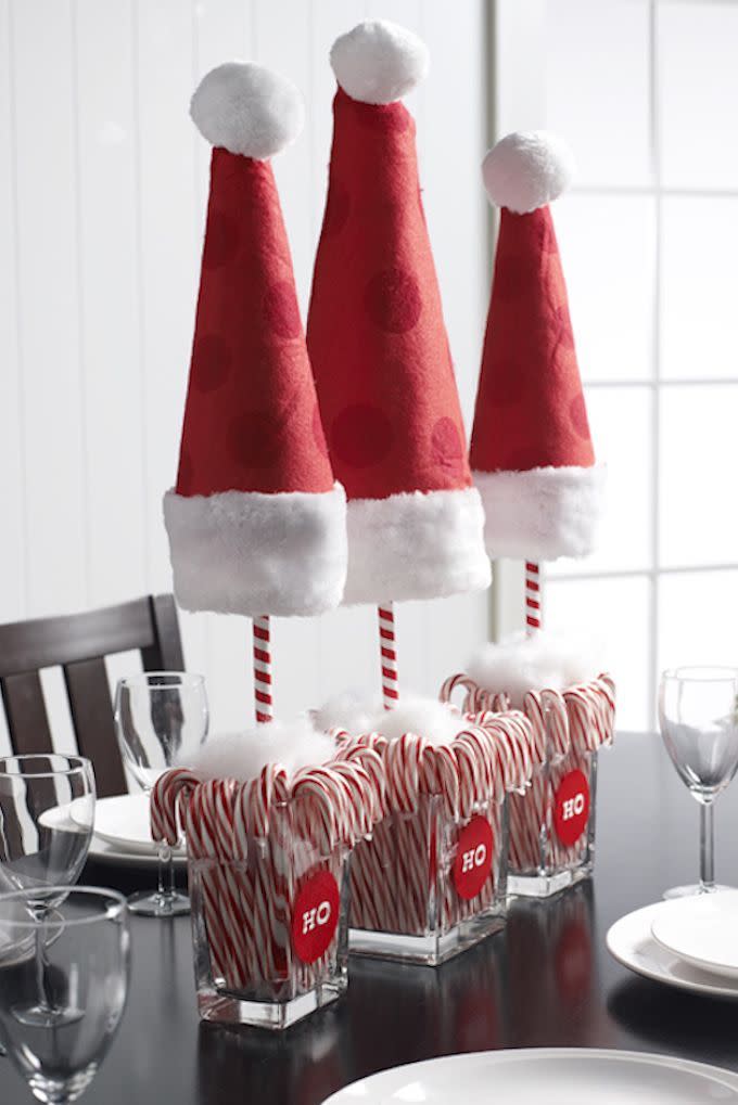 <p>Keep things lighthearted with this partly-edible Santa "topiary" centerpiece. Little ones will especially love it!</p><p><strong>Get the tutorial at <a href="http://diycandy.com/2014/12/diy-christmas-topiary-with-santa-hats/" rel="nofollow noopener" target="_blank" data-ylk="slk:DIY Candy;elm:context_link;itc:0;sec:content-canvas" class="link ">DIY Candy</a>.</strong> </p><p><strong><a class="link " href="https://www.amazon.com/Spangler-Classic-White-Peppermint-Candy/dp/B0BG3JXQ3D/ref=sr_1_1_sspa?tag=syn-yahoo-20&ascsubtag=%5Bartid%7C10050.g.644%5Bsrc%7Cyahoo-us" rel="nofollow noopener" target="_blank" data-ylk="slk:Shop Now;elm:context_link;itc:0;sec:content-canvas">Shop Now</a><br></strong></p>