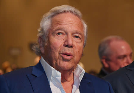 FILE PHOTO: New England Patriots owner Robert Kraft in attendance at a press conference in advance of Super Bowl LIII at Georgia World Congress Center in Atlanta, Georgia, U.S., January 30, 2019. Mandatory Credit: Kirby Lee-USA TODAY Sports/File Photo