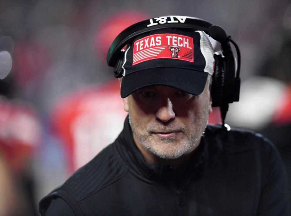 Texas Tech coach Joey McGuire, shown during a 2023 home game, will start his third season in charge of the Red Raiders in September. Tech opens Aug. 31 against Abilene Christian and plays Sept. 7 at Washington State.