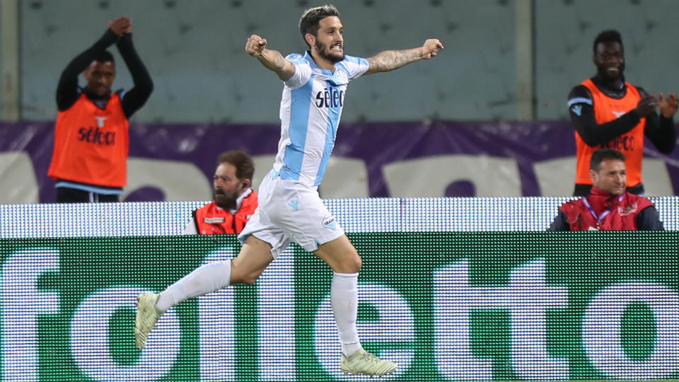 Luis Alberto celebrates a goal for Lazio