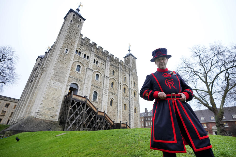 Barney Chandler, newly appointed ravenmaster at The Tower of London in London, Thursday, Feb. 29, 2024. If legend is to be believed, Barney Chandler has just got the most important job in England. Chandler is the newly appointed ravenmaster at the Tower of London. He's responsible for looking after the feathered protectors of the 1,000-year-old fortress. (AP Photo/Kirsty Wigglesworth)