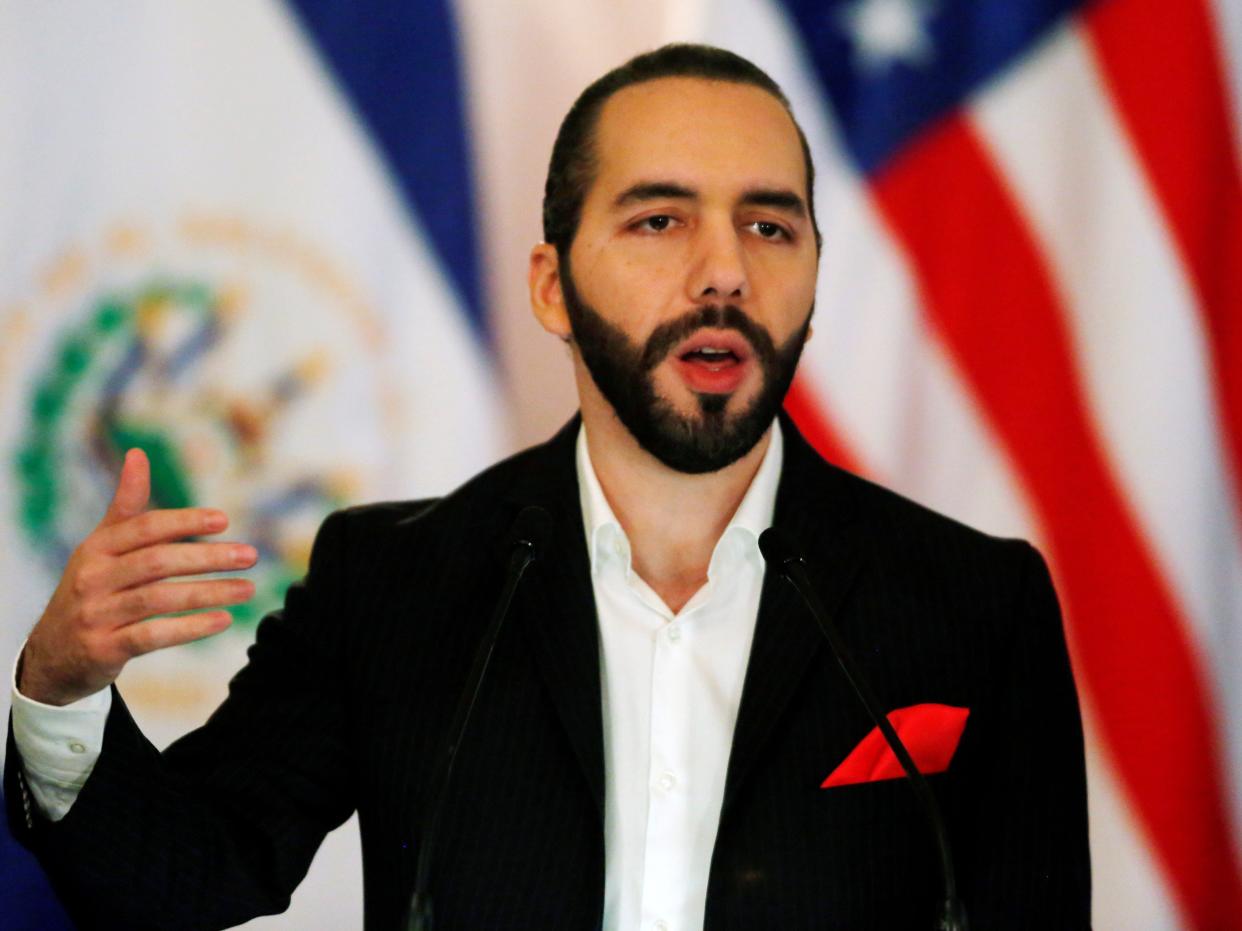 FILE PHOTO: El Salvador's President Nayib Bukele speaks during a news conference in San Salvador, El Salvador August 28, 2019. REUTERS/Jose Cabezas