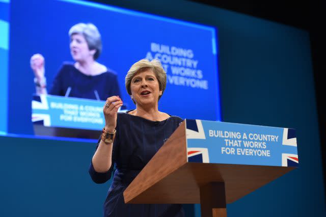 Theresa May delivering her speech to the Conservative Party Conference