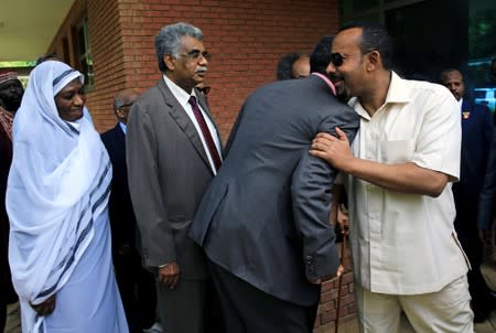 Ethiopian Prime Minister Abiy Ahmed arrives to meet members of Sudan's opposition alliance to mediate in the political crisis that has followed the overthrow of President Omar al-Bashir at the Ethiopian Embassy in Khartoum