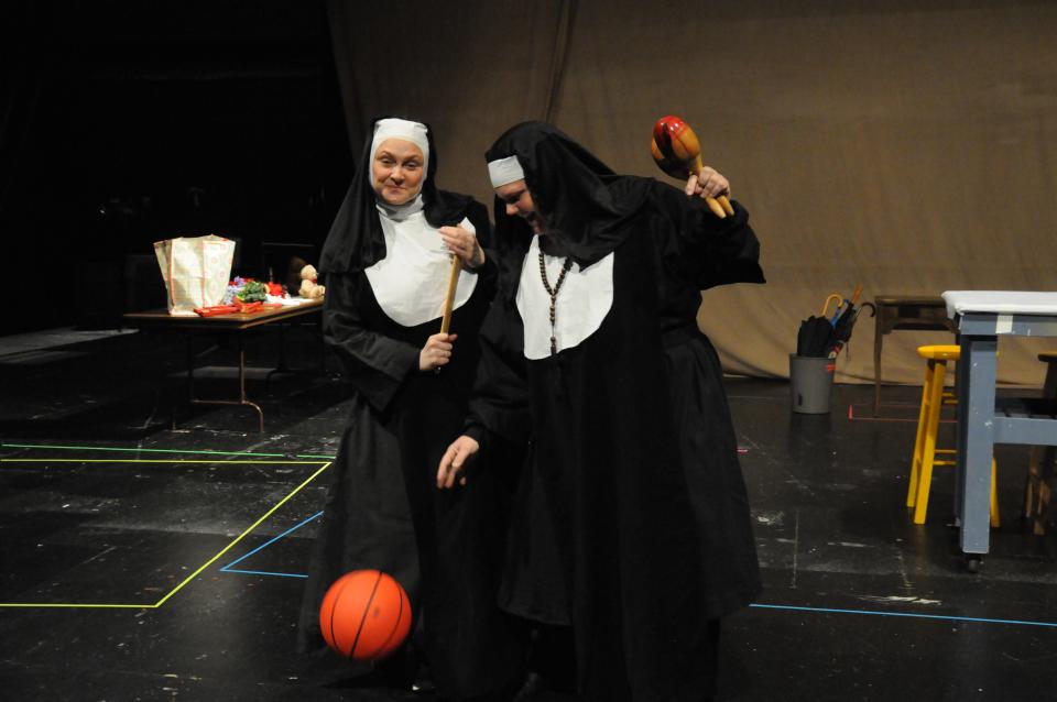 Tamera Gindlesperger Fisher, left, portrays second in command Sister Mary Hubert. Kathryn Castner Davis portrays Mother Superior Sister Regina.