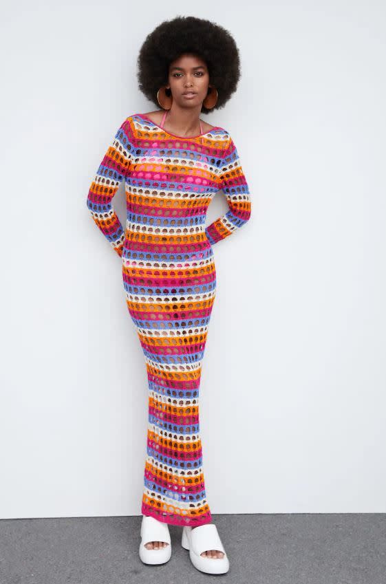 multicoloured crochet dress mango