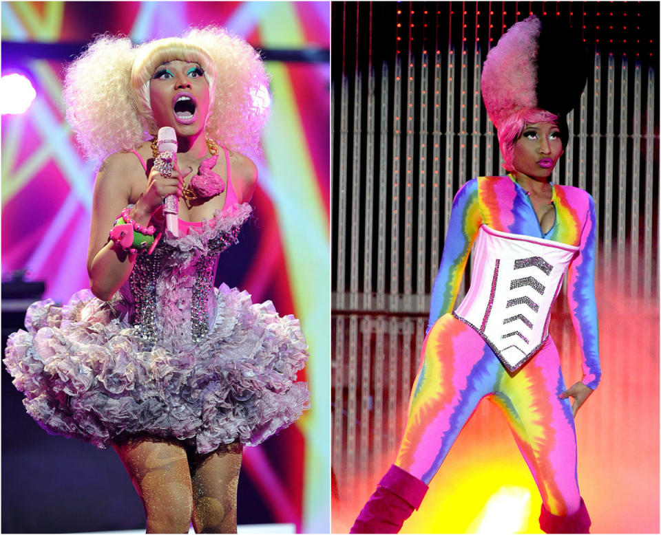 <p>We’re all for eccentricities, but Nicki took it to the extreme when she first hit the music scene (so much so that we have to split her look into <i>two</i> slides). The rapper used to favour dramatic outfits, overtly-bright hair colours and bold makeup. <i> (Photos: Getty, 2011/2012) </i> </p>