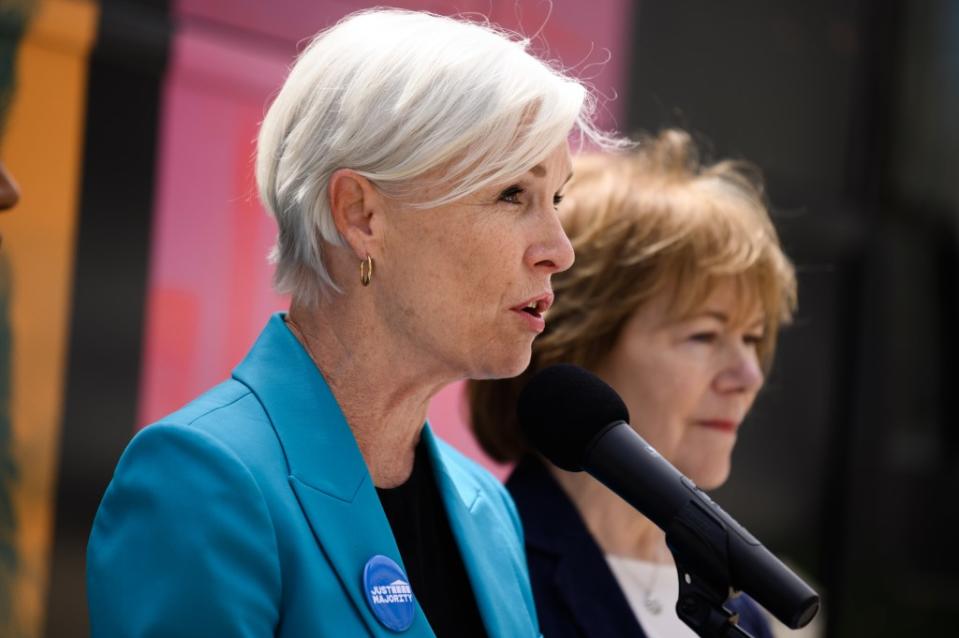 MINNEAPOLIS, MINNESOTA - MAY 7: Cecile Richards, former president of Plannded Parenthood, speaks at a "Just Majority" press conference regarding Supreme Court reform on May 7, 2023 in Minneapolis, Minnesota. (Photo by Stephen Maturen/Getty Images for Just Majority)