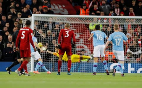 Liverpool's Fabinho scores their first goal - Credit: REUTERS/Phil Noble