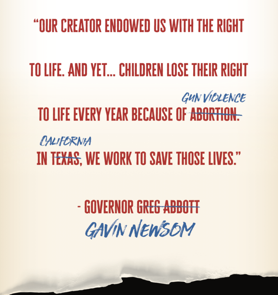 A detail of the ad Gov. Gavin Newsom ran in Texas newspapers - Credit: Newsom for Governor via Twitter