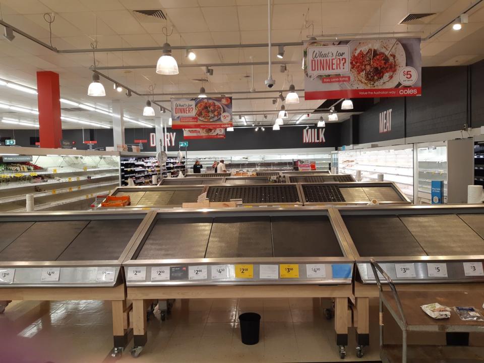 Empty shelves in supermarkets from floods.