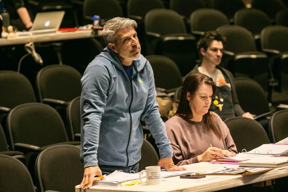 Lyric Theatre Producing Artistic Director Michael Baron leads a rehearsal on April 2 for "Head Over Heels" at Lyric's Plaza Theatre in Oklahoma City.