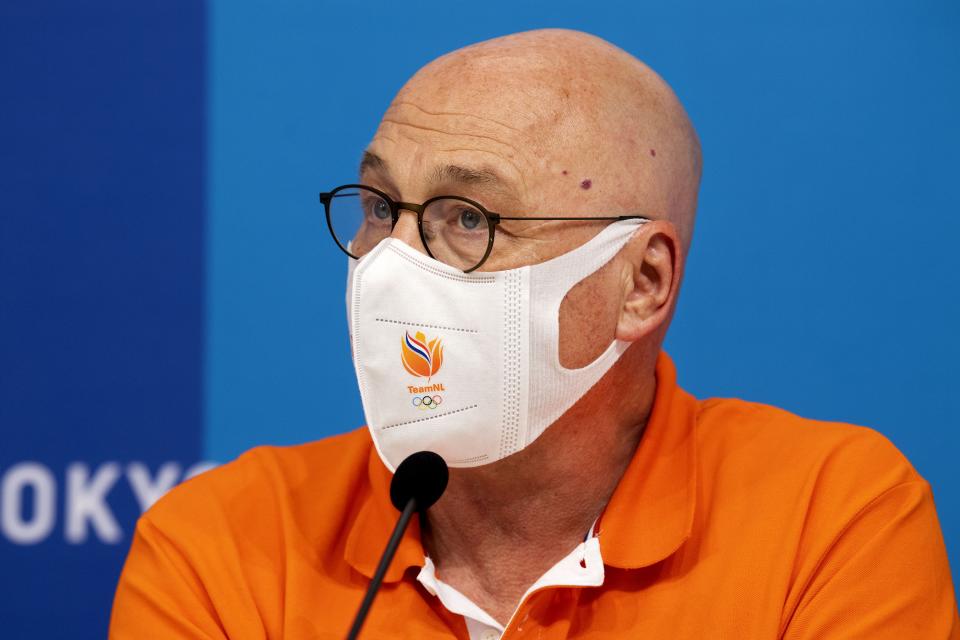 Seen here, Dutch technical director Maurits Hendriks at a Winter Olympics press conference in Beijing.