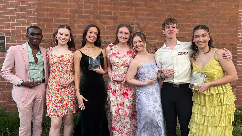 West Texas A&M University Dance celebrated the end of the academic year with a banquet. Award winners include, from left, Amon Fredinand, Kaitlyn Roberson, Jamison Uselding, Hannah Metzger, Nova Gore, Noah Jonson and Anna Martin.