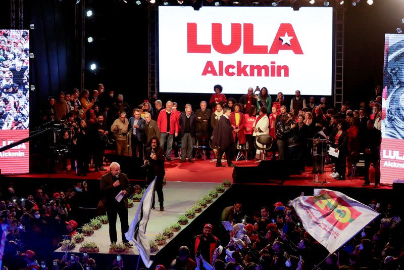 FILE PHOTO: Brazil's former President Luiz Inacio Lula da Silva speaks during an event with members of political parties and social movements in Porto Alegre