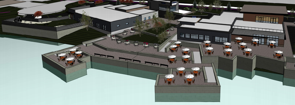 Rendering of Firehouse 42 Development patio and boardwalk near 12th Street and Ellis Road.