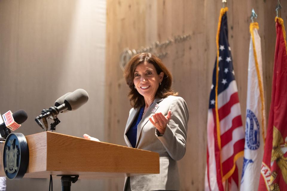Lt. Gov. Kathy Hochul speaks at the  National Purple Heart Hall of Honor in New Windsor,  when she visited on Nov. 11, 2020.