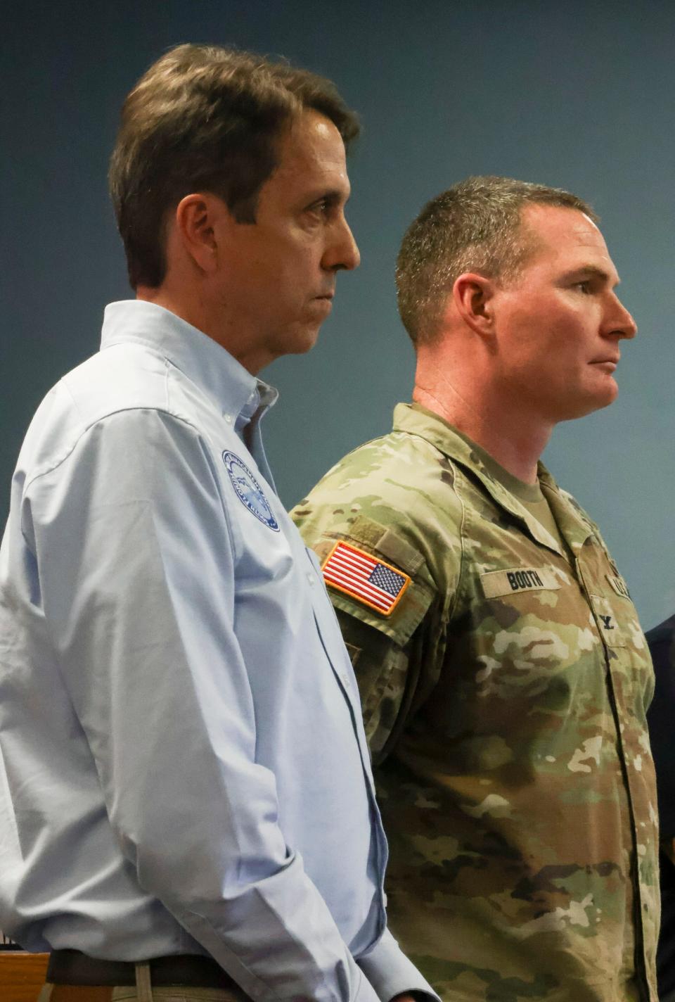 South Florida Water Management District executive director Drew Bartlett (left) and Col. James Booth, commander of the Jacksonville District of the Army Corps of Engineers, listen to questions at the Rivers Coalition meeting on Feb. 22, 2024.