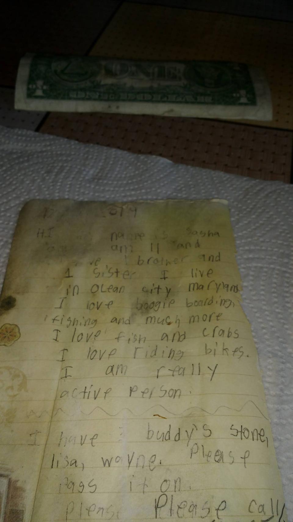 Sasha Yonyak was 11 years old when he penned this letter, which traveled 3,200 miles (Rita Simmonds)