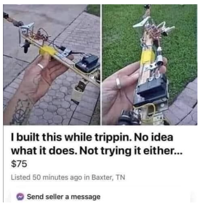 A man trying to sell an invention that he doesn't know the use for