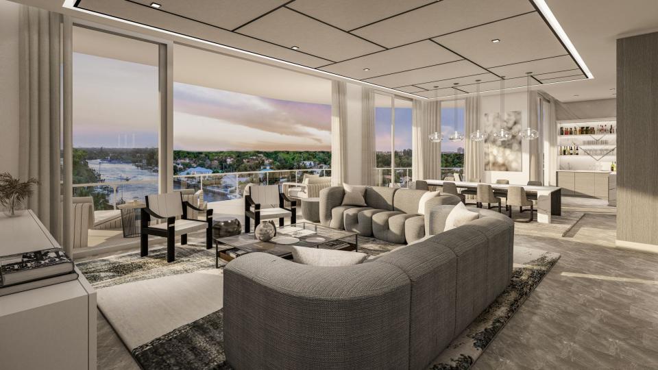 Rendering of living room of planned Ritz-Carlton Residences Palm Beach Gardens.