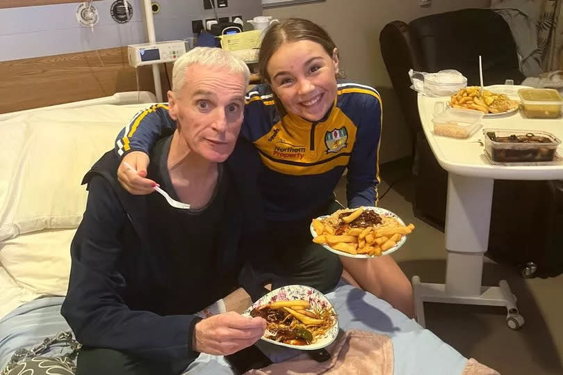 Kieran and Gabrielle with a Chinese during his Hospice stay