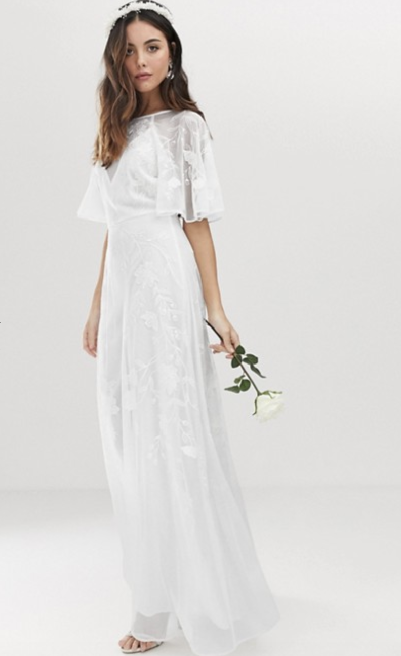 ASOS EDITION embroidered flutter sleeve wedding dress 