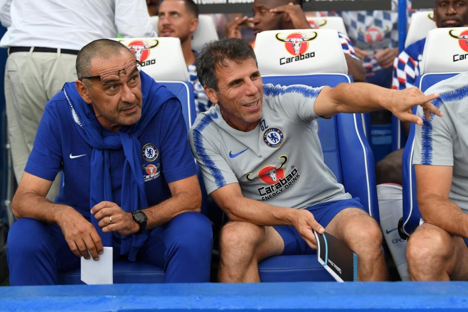 Gianfranco Zola was Maurizio Sarri's assistant at Chelsea in 2018-19 (Chelsea FC via Getty Images)