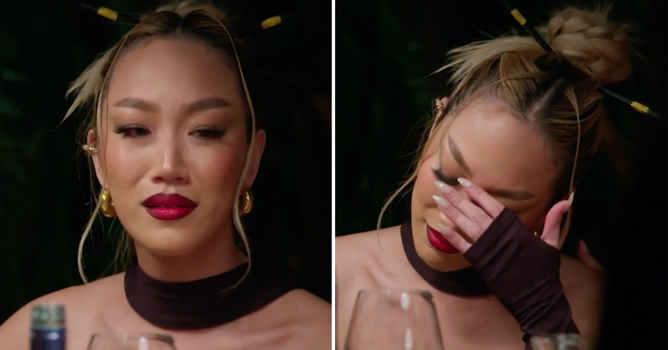 Janelle Han cries at the MAFS dinner party. 