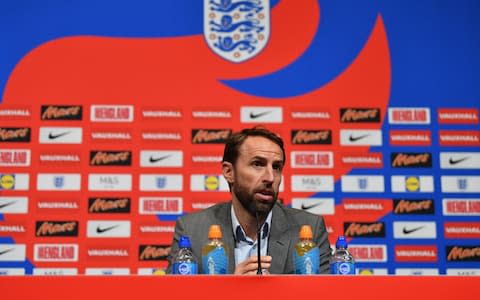 England Manager, Gareth Southgate speaks to the media during an England press conference  - Credit:  Dan Mullan/Getty