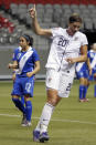 Abby Wambach #20 of the United States celebrates her second goal against Guatemala during the 2012 CONCACAF Women's Olympic Qualifying Tournament at BC Place on Jan. 22, 2012 in Vancouver, British Columbia, Canada. (Photo by Jeff Vinnick/Getty Images)