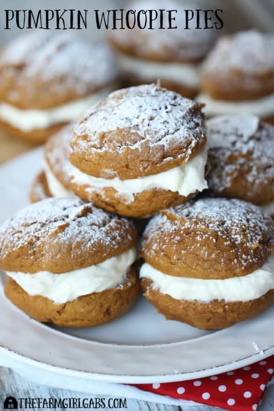 <p>The Farm Girl Gabs</p><p><strong>Get the recipe: <a href="https://thefarmgirlgabs.com/pumpkin-whoopie-pies/#_a5y_p=5281823" rel="nofollow noopener" target="_blank" data-ylk="slk:Pumpkin Whoopie Pies;elm:context_link;itc:0;sec:content-canvas" class="link rapid-noclick-resp">Pumpkin Whoopie Pies</a></strong></p>