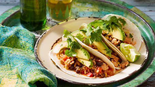 Chicken mince works wonders in the black bean and corn filling, while fresh coriander, avocado and lime juice round out the Mexican flavours.<br><br><a rel="nofollow" href="https://au.lifestyle.yahoo.com/better-homes-gardens/recipes/r/30062226/mexican-chicken-tortillas/" data-ylk="slk:RECIPE: Mexican chicken tortillas;elm:context_link;itc:0;sec:content-canvas" class="link ">RECIPE: Mexican chicken tortillas</a>