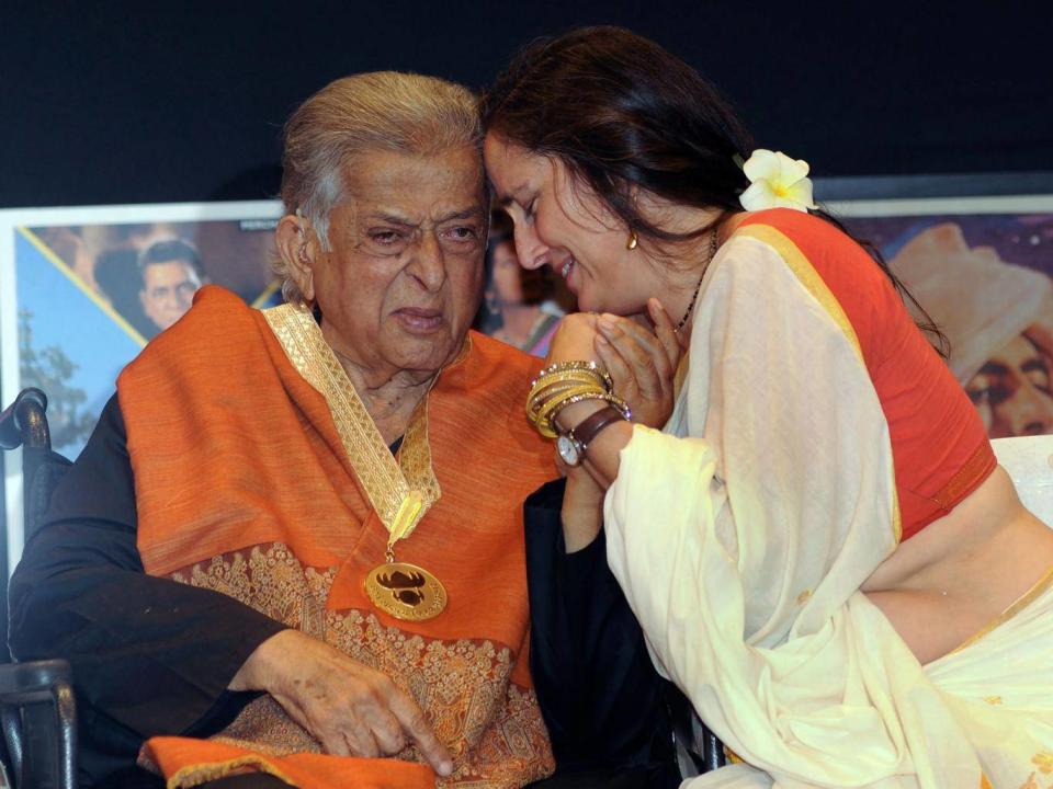 Kapoor and his daughter Sanjana at the Prithvi Theatre in Mumbai where he received the Dadasaheb Phalke Award in 2015 for his contribution to Indian cinema (AFP/Getty)