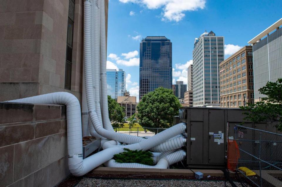 Large air conditioning vents enter through windows throughout Jackson County Courthouse, Tuesday, June 8, 2021, in Kansas City.