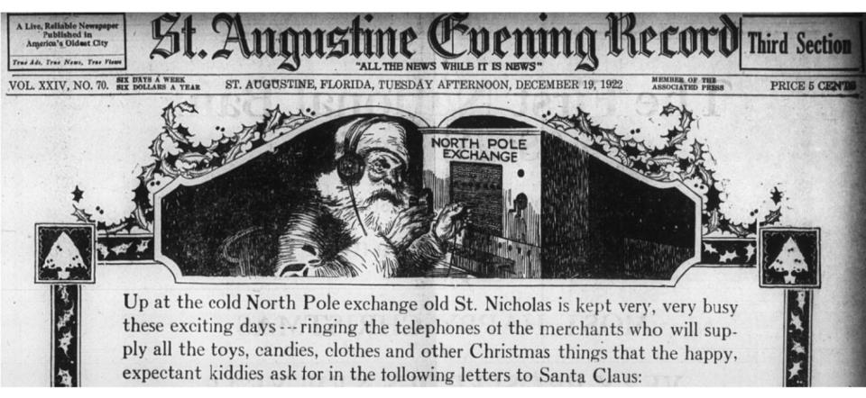 The St. Augustine Evening Record asked children to write letters to Santa starting in the early 1920s.